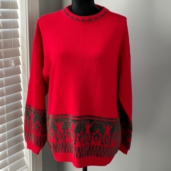 Tarazzia Vintage Red Crew Neck Wool Blend Sweater Medium - Picture 6 of 11